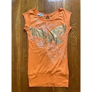 Juniors Gold Eagle White Tribal Graphic T-Shirt